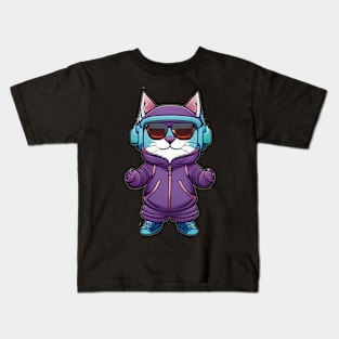 Purr-fectly Cozy: Cartoon Cat Rocking a Hoodie Kids T-Shirt